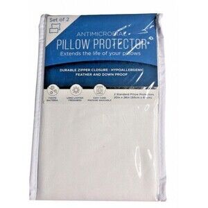 Pillow Protector Set of 2 Standard Size Zip Close Machine Wash Hypoallergenic